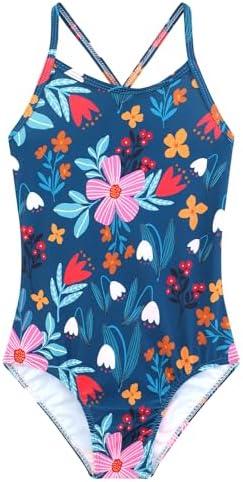 Girls One Piece Swimsuits Summer UPF 50+ Quick Dry Beach Bathing Suit Cross Shoulder Strap Swimwear 140