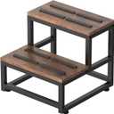 LIANTRAL 2 Step Stool for Adults Kids, Heavy Duty Sturdy Steel Frame with Wooden Steps, Bedside Foot Stool with 500lbs Load Capacity, Non-Slip Step Stool for High Bed, Kitchen, RV Step - Rustic Brown