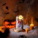 Tuanse Halloween Decorations Indoor, Light up Ghost in Dome Cloche for Table, Halloween Ghost Decor Light with Pumpkin and Wood Base for Mantel Tabletop Shelf, Cute Room Holiday Decoration