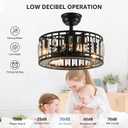 18" Black Crystal Caged Ceiling Fan with Light and Remote, Industrial Caged Chandelier Fan 8-Blade Fandelier Modern Enclosed Ceiling Fan for Kitchen Dining Room Living Room