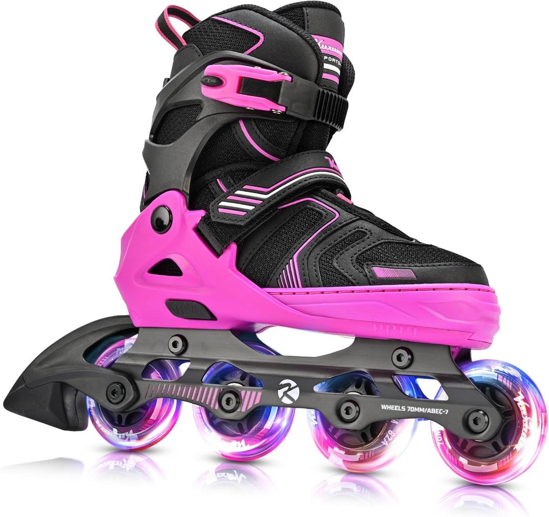 Kuxuan Skates Adjustable Inline Skates for Boys Girls, Kids Roller Skates Ages 4-12 with Light Up Wheels, Teen Skates for Beginner Women (Large-Youth, Red)