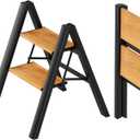 2 Step Ladder, Anti-Slip and Lightweight Foldable Step Ladder for Adults & Kids to Use in Kitchen,Closet and Library,300lbs(Black+Woodgrain)