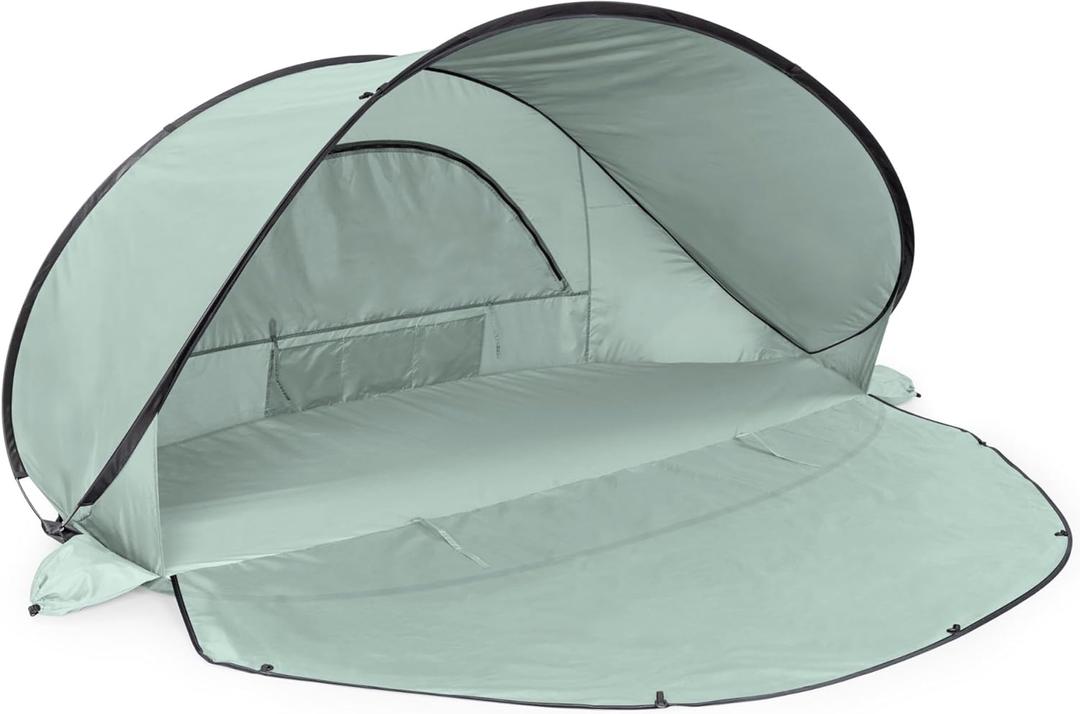 Picnic TIME Manta Portable Beach Tent, Fully-Assembled Pop Up Tent, Beach Shade and Sun Shelter, Instant Outdoor Shade with Carrying Bag for Outdoors and UPF50+ UV Protection, (Light Green)87"x48.4"x40"