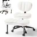 Cross Legged Office Chair, Ergonomic Cloud Criss Cross Desk Chair, Meditation Chair with Wheels, Height Adjustable Seat for ADHD, Wide Kneeling Chair with Back Support, Corduroy Fabric, White