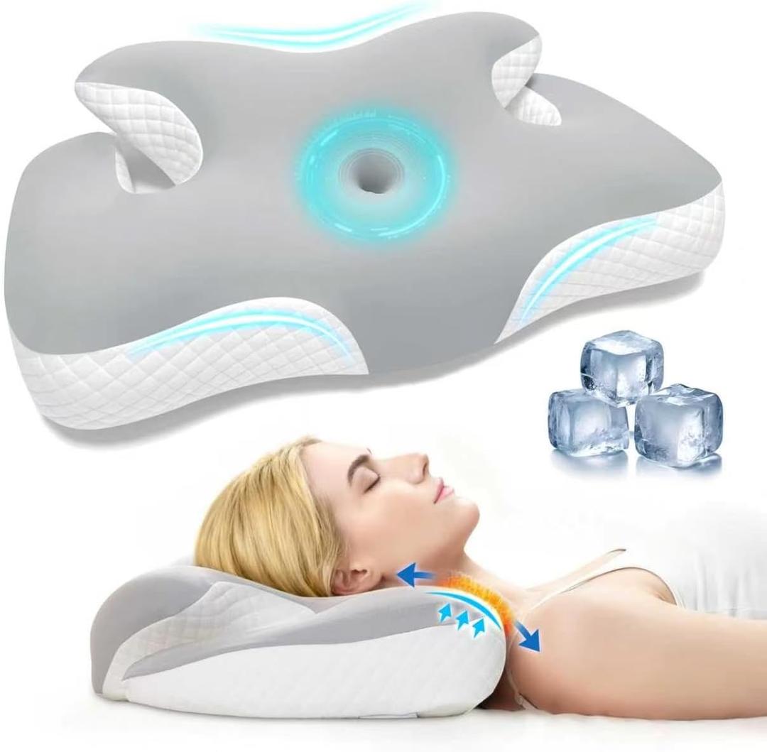 Ergo Cervical Pillow for Neck and Shoulder Pain Relief,Cooling Orthopedic Contour Memory Foam Pillows,Side Sleeper Pillows for Neck Support,King Size Bed Pillows for Back Stomach Sleepers(Ash Grey)