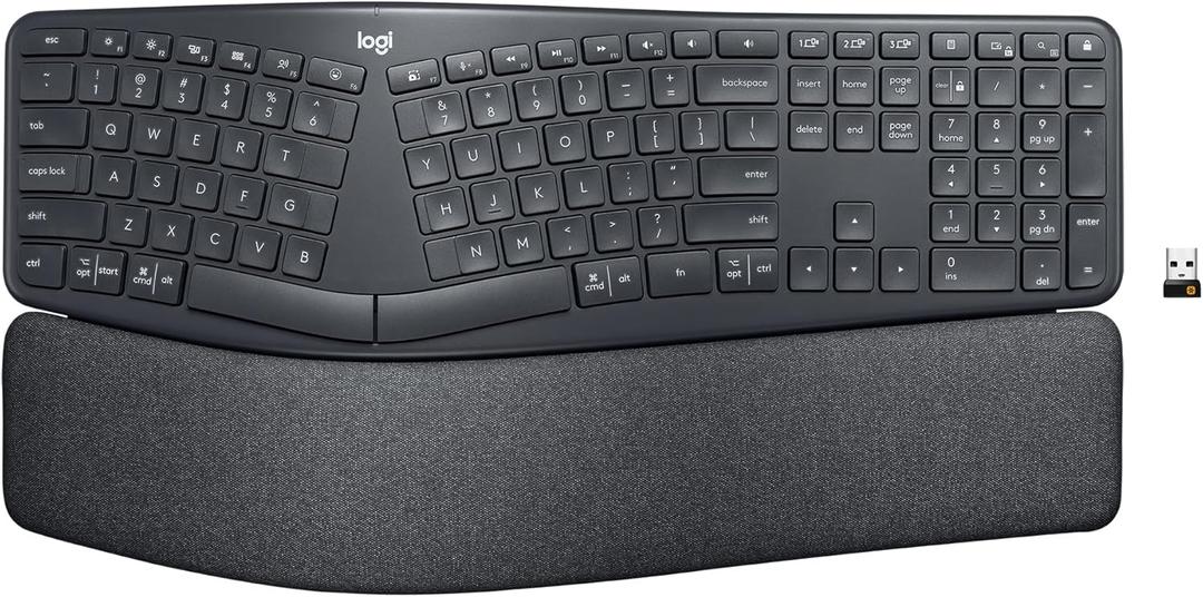 Logitech Ergo K860 Wireless Ergonomic Keyboard - Split Keyboard, Wrist Rest, Natural Typing, Stain-Resistant Fabric, Bluetooth and USB Connectivity, Compatible with Windows/Mac, Black