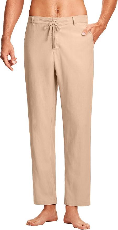 ISEEGZ 30" Men's Linen Pants Casual Dress Pants Drawstring Lightweight Business Trousers with 4 Pockets Beach Summer XL