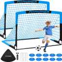 Kids Soccer Goals for Backyard Set - 2 Pack of Portable Pop Up Soccer Nets with Ball,Cones,Complete Training Equipment Kit for Toddler,Youth,Kids Age 3-14,Outdoor Sports Game (Blue Black)