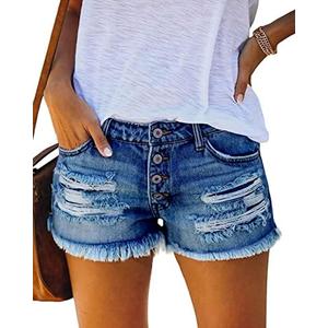 MIFOCAL Women's Ripped Denim Jean Shorts Mid Rise Summer Hot Raw Hem Casual Shorts, Small