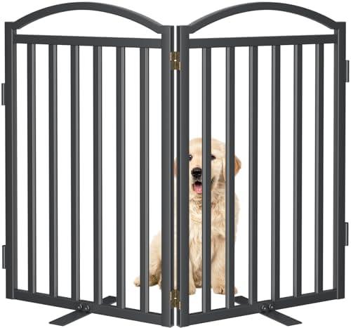 Malier Metal Freestanding Dog Gate, 32'' Height Outdoor Indoor Dog Fences, Extra Wide Foldable Puppy Gate for Stairs (Black, 【2 Panels】 40''W × 32''H)