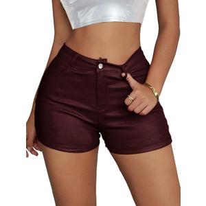 Avanova Women Faux Leather High Waist Legging Shorts Summer Sexy Stretchy Shorts (Red) Medium