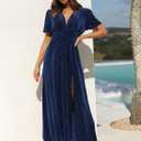 Sissyaki Women's Retro V-Neck Velvet Maxi Dress Wedding Guest Formal Party Long Dresses (Blue, M)