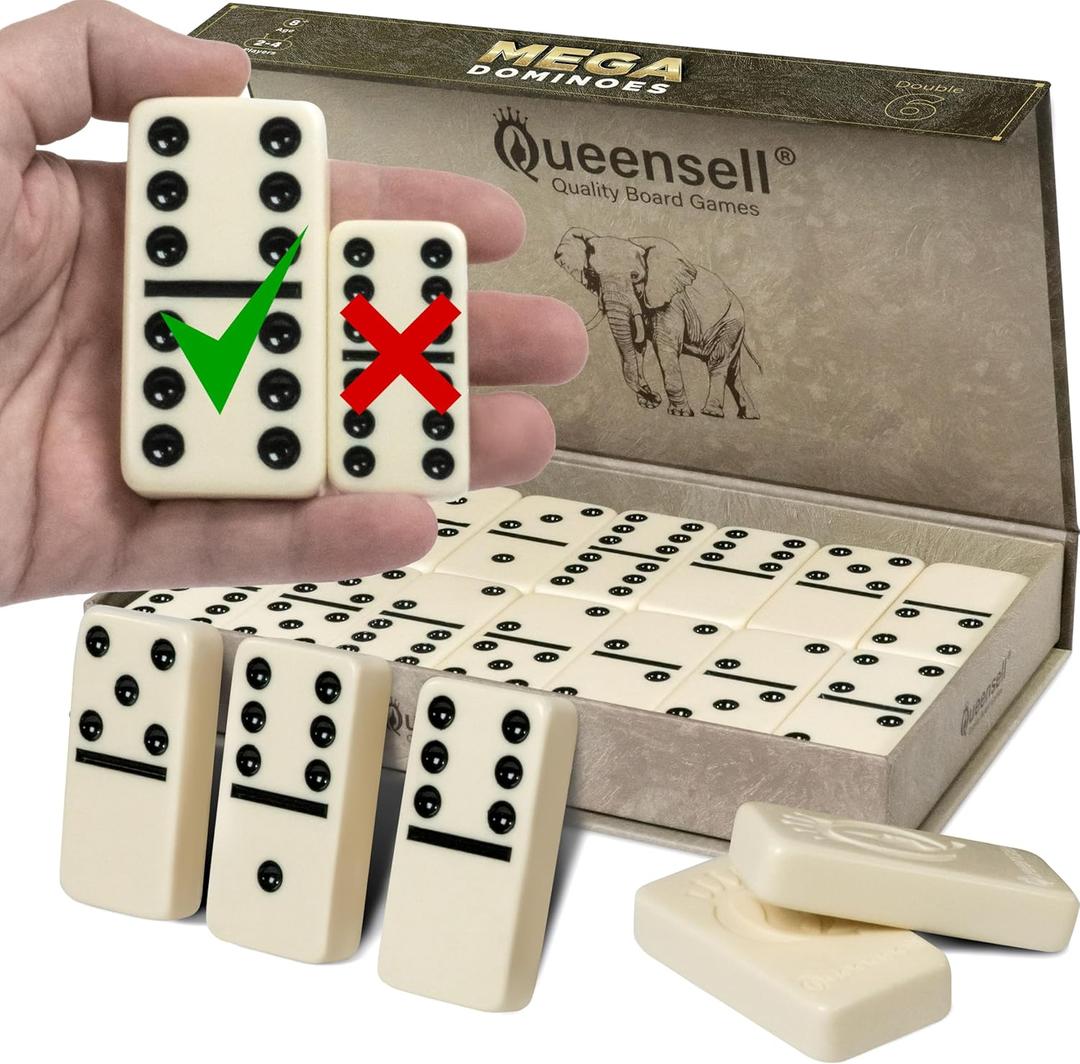 Mega Large 3" Dominoes Set for Adults and Kids  Dominoes Double 6 Classic Board Games  Double Six Domino Set with 28 Tiles and Gift Case, Juegos de Mesa (MEGA)