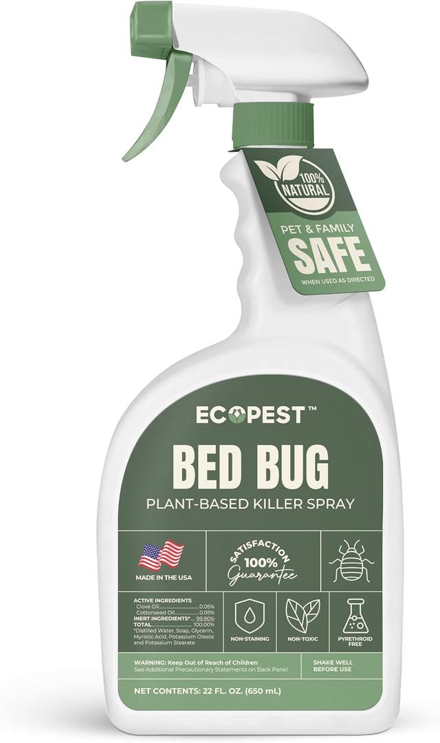 Bed Bug Spray Natural, Plant-Based Killer for Bed Bugs, Eggs & Nymphs | Fabric & Mattress-Safe Home Treatment for Indoor Use | Child & Pet Safe, Low Odor, Eco-Friendly (22 oz)