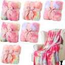 Buryeah 6 Pcs Sleepover Blankets Tie Dye Rainbow Coquette Pink Bow Faux Fur Blanket Microfiber Cozy Throw for Sleeping Slumber Sleepover Movie Night Party Gifts,40"x60"(Rainbow)