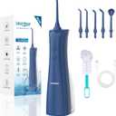 Leominor Water Flosser - 5 Modes Cordless Portable Oral Irrigator, IPX7 Waterproof, Rechargeable Teeth Cleaner Professional Flossing Cleaning Pick for Home Travel (D Blue) (230ml)