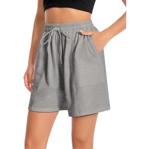Women's Lounge Athletic Shorts with Pockets, 6.1" Sweat Shorts Women, Summer Casual Elastic Walking Running Shorts (Gray, XL)