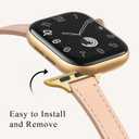 STIROLL Slim Leather Bands Compatible with Apple Watch Band 38mm 40mm 41mm 42mm(Series 11 10), Top Grain Leather Watch Thin Wristband for iWatch SE 9 8 7 6 5 4 3 2 1 (Pale pink with Gold)