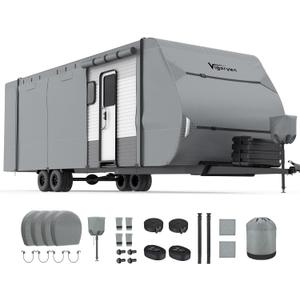 Travel Trailer RV Cover 27-30FT, Upgraded 7-Layer Top, Windproof