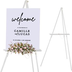 Falling in Art 65" A-Frame Tripod Easel Stand, Wooden Display Easel with Adjustable Canvas Holder, Floor Easel for Wedding Signs, Posters, Paintings, Artwork(White) 1 Pack