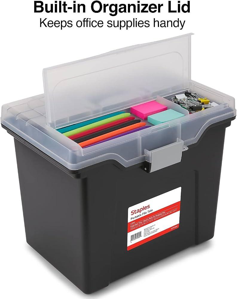 Staples File Folder Tote, Portable Filing Box for Letter Size Hanging Files