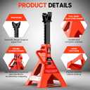 Jack Stands 3 Ton - Heavy Duty Vehicle Support with Dual Locking System, 11-16.1 inch Adjustable Height, High-Strength Steel Material and Large Base for Car & SUV, Orange-Red, 1 Pair