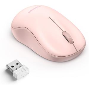 TECKNET Wireless Mouse for Laptop, 2.4G Silent Computer Mouse Quiet Click with 5 DPI Levels,Contoured Grip,Small Portable 30 Months Battery Cordless Mice for PC, Chromebook, Mac - Pink