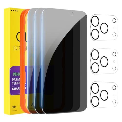 PEHAEL 2+2Pack for iPhone 17 Pro Privacy Screen Protector with Camera Lens Protector Full Coverage Anti-Spy Tempered Glass Film 9H Hardness Easy Installation Bubble Free [6.3 inch]