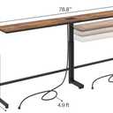 Kitstorack Narrow Sofa Table with Charging Station, 78.8" Behind Couch Table, Adjustable 24.4"-32.7" Height, Modular 2-piece Design for sectionals, entryways, Apartments, and Narrow Living Spaces