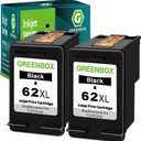GREENBOX 62XL Black Ink Cartridge Replacement for HP 62XL High Yield Ink Cartridge 62 XL for Envy 5663 5660 5540 7640 OfficeJet 5740 5746 8040 OfficeJet Mobile 250 200 258 for Printer Ink 62, 2 Pack