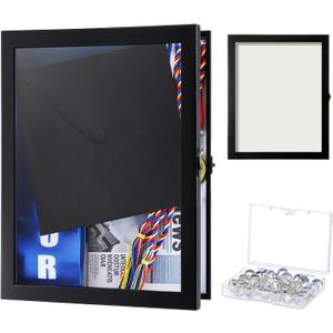 DoubleFill Graduation Shadow Box, 17. 7 x 23. 6 Inch Large Graduation Shadow Frame with Glass Window and Metal Lock, for Grad Cap and Gown Keepsake Memorabilia Pictures Flowers Medals Tickets
