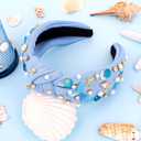 YARIEW Mermaid Knotted Headband for Women, Mermaid Birthday Decorations Seashell Hair Accessories, Starfish for Under the Sea Party Decorations Gifts Blue