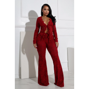 Everly Lace Top & Wide Pants SET, M