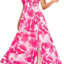 GRACE KARIN 2026 Women's Summer Floral Wedding Guest Dress,Beach Flowy A Line Maxi Off Shoulder Bridesmaid Dresses, Pink Watercolour, Small