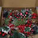 Crafare 20 Pack Artificial Christmas Tree Picks Assorted Red Berry Pine Picks Spray with Pinecones Apples Holly Leaves Winter Holiday Season Dco (20pcs 5-11inches)