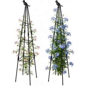 Garden Trellis, 47” Plant Trellis for Climbing Plant, Plant Support with Bird Decoration, Adjustable Rustproof Garden Obelisk for Roses, Clematis in Indoor or Outdoor - 2PACK