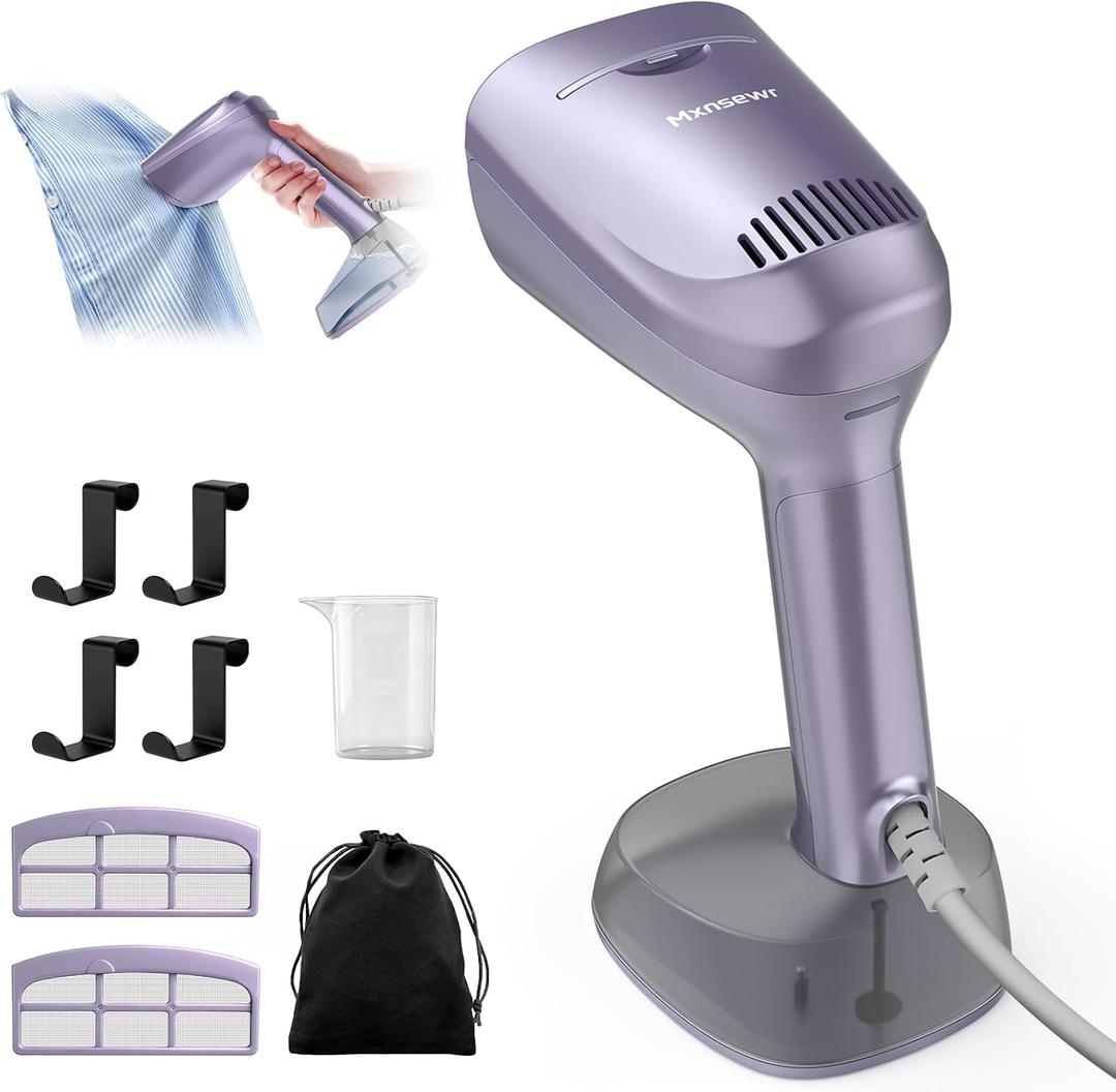 Vacuum Steamer for Clothes, Handheld Travel Garment Steamer with 3500Pa Suction and 400ml Big Capacity, 2-in-1 Steamer  Iron with Large Ceramic Heat Panel, 110v-120v (Purple)