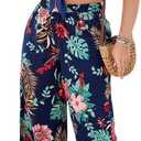 Two Piece Sets for Women Plus Size Vacation Outfits, Boho Chic Travel Outfits with Crop Top and Wide Leg Pants (1X, Blue)