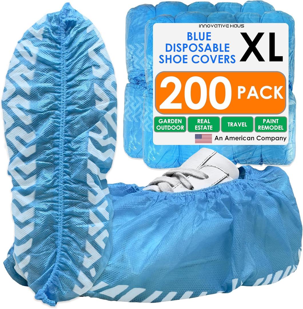 Innovative Haus Blue Indoor Disposable Shoe Covers - Disposable Non Slip Boot Covers - Indoor Reusable Booties - Treads - Water Resistant - Pack of 200, Extra Large