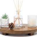 Zurklulu Round 11.8" Acacia Wood Decorative Tray – Farmhouse Wood Riser Pedestal Stand for Kitchen and Bathroom Decor, Counter Display, Vanity Tray (Large, 11.8" Dia)
