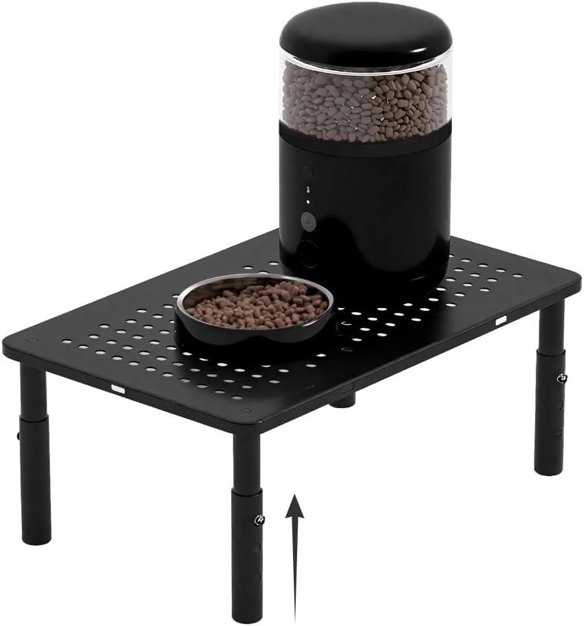 Adjustable Automatic Cat Feeder Stand - Non-Slip Elevated Holder for Cats/Puppies, Fits Most Automatic Feeders & Water Dispensers, Black(Holder ONLY)