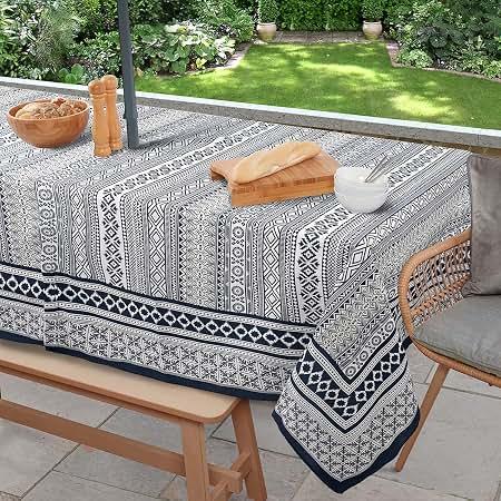 Outdoor Tablecloth Wrinkle-Free Stain Resistant Waterproof Polyester Fabric Table Cover with Zipper Umbrella Hole for Picnic/Party/Dinner/Patio Garden (60×84inch, Zippered)