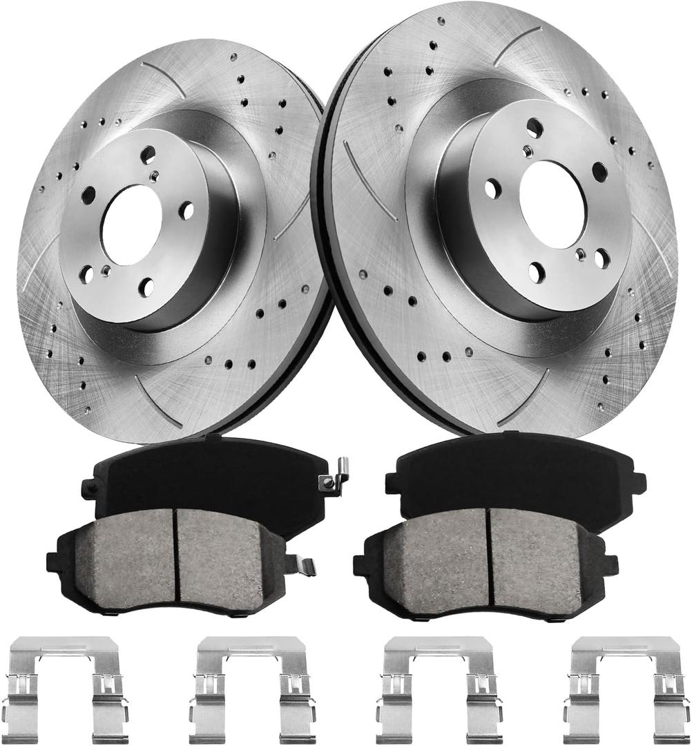 Front Brake Pads And Rotors Kit Compatible With 2005-2012 Subaru Outback, 2009-2010 Forester, Automotive Replacement Brake Kits 31407 D929-7830 Drilled And Slotted Rotors 293.4mm(11.6in)