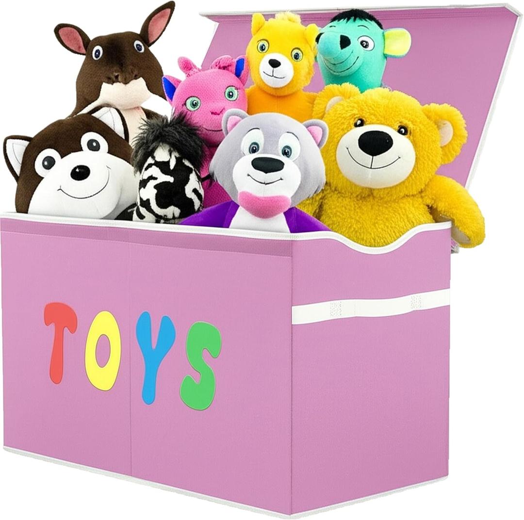 Toy Box Chest, Collapsible Sturdy Storage Bins with Lids, Extra Large Kids Toy Storage Organizer Boxes Bins Baskets for Kids, Boys, Girls, Nursery Room, Playroom, Closet (Classical Pink)
