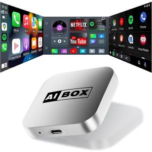 2-in-1 Wireless CarPlay Adapter & Android Auto with Netflix/YouTube/Tiktok, Mini Car Play Wireless Adapter for iPhone, Plug & Play Magic AI Box Fit for Cars with Wired CarPlay/Android Auto