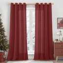 LAMIT Burgundy Red Sheer Linen Curtains 84 inch Length, Light Filtering Semi Sheer Panels Linen Textured Bronze Grommet Christmas Drapes for Living Room/Bedroom, 2 Panels, 52 x 84 Inch
