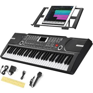 61 Key Keyboard Piano, Portable Electronic Keyboard Piano for Beginners with Speakers, Microphone, Sheet Music Stand, 100 Voices, 100 Rhythms, Digital Music Keyboard for Teen - Black
