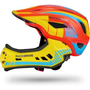 ROCKBROS Kids Full Face Helmet Kids Bike Helmets Lightweight Toddler Mountain Bike Helmet Detachable for MTB BMX Skating Cycling Scooter Safety Bicycle Helmets for Youth Child Boys Girls Ages 3-16 (S(19.3-22inch), Orange Yellow)