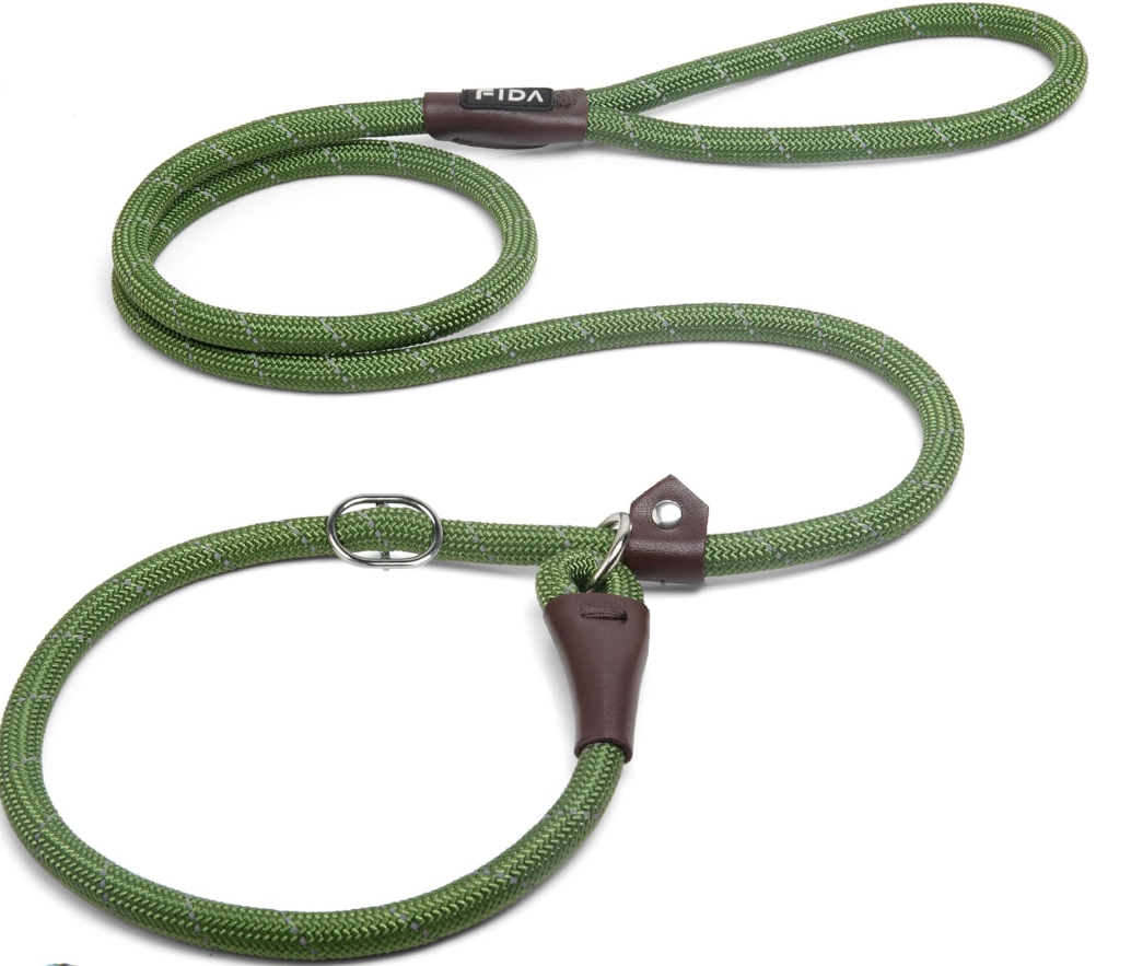 Fida Durable Slip Lead, 6 FT x 1/2" Heavy Duty Loop Leash, Comfortable Strong Rope for Large, Medium Dogs, No Pull Pet Training With Highly Reflective, Green