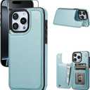 Wallet Case Compatible with iPhone 16 pro, Slim Protective case with Card Holder,PU Leather Kickstand Card Slots Case with Double Magnetic Clasp for iPhone 16 pro 6.3-Ice Blue